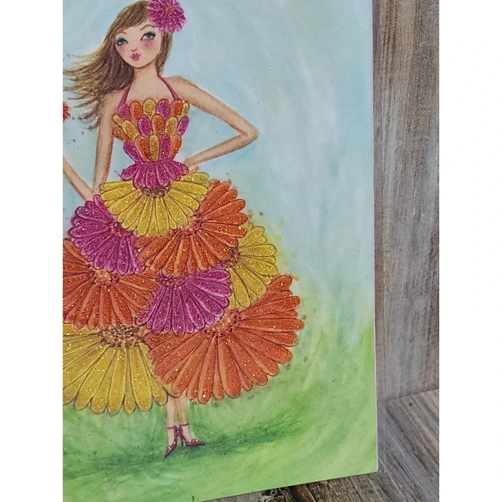 Bella Pilar Bedazzled Glittery Floral Dress Blank Greeting Card Papyrus Rare